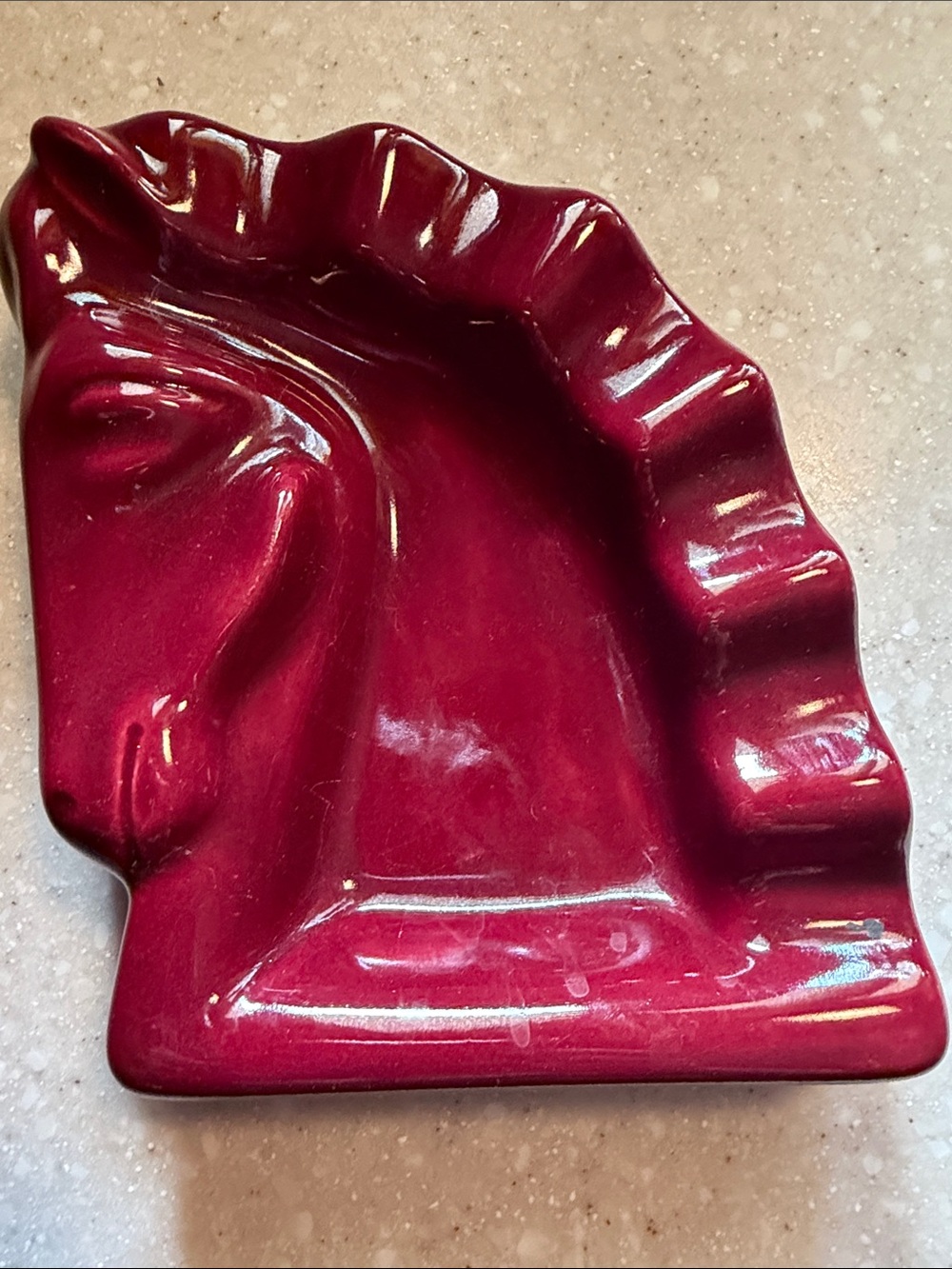 Ceramic horse head trinket/ashtray Dish in Deep Wine Red